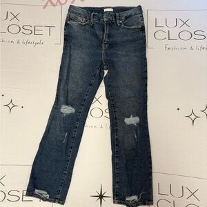 Good American Dark Blue Distressed Straight Leg Jeans